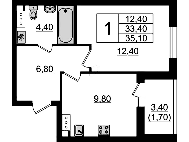 1-комнатная квартира 35.1 м², 9/9 эт., ЖК «А101 Лаголово»